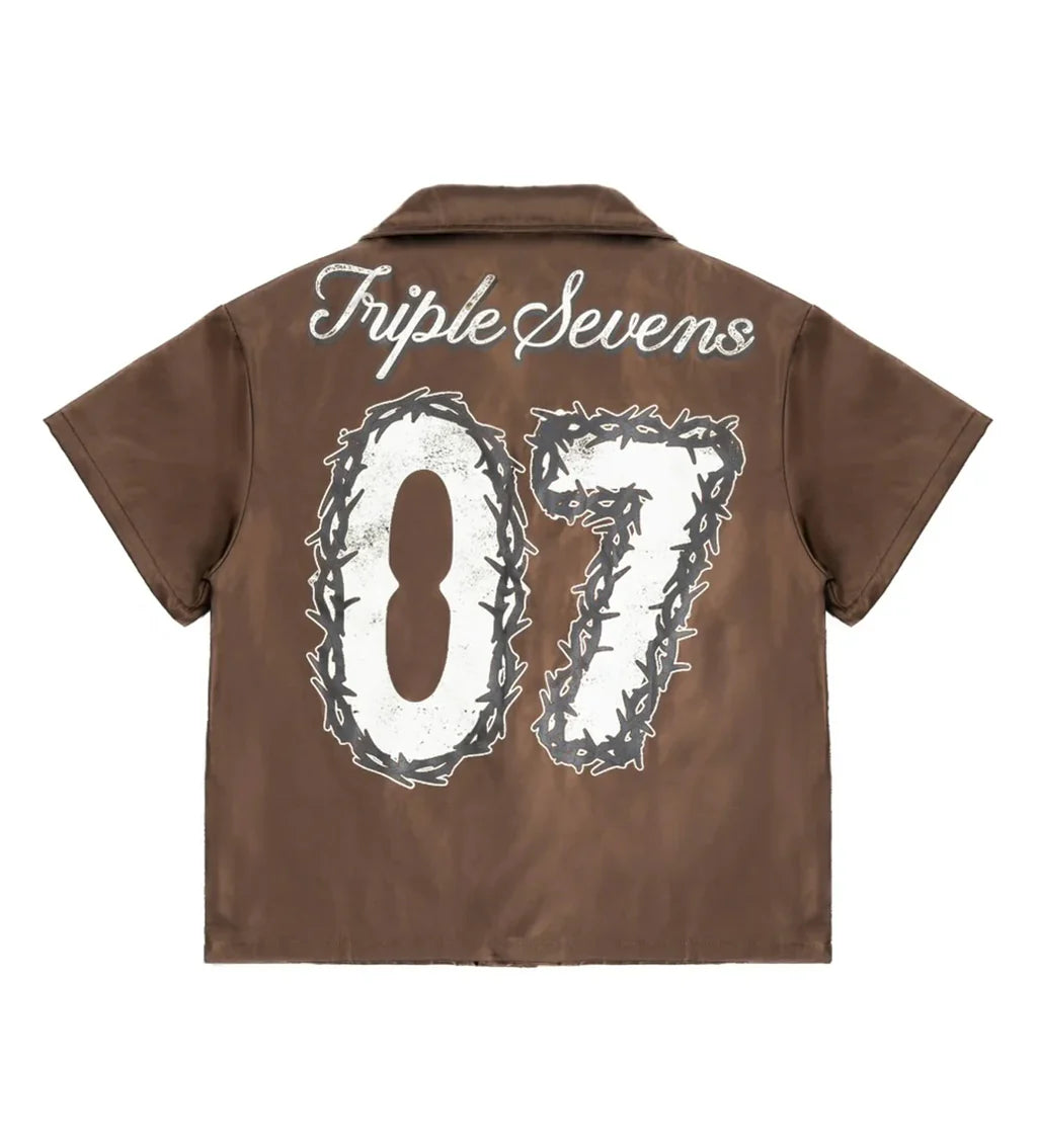 Triple Sevens Nylon Button Up And Nylon Shorts Brown