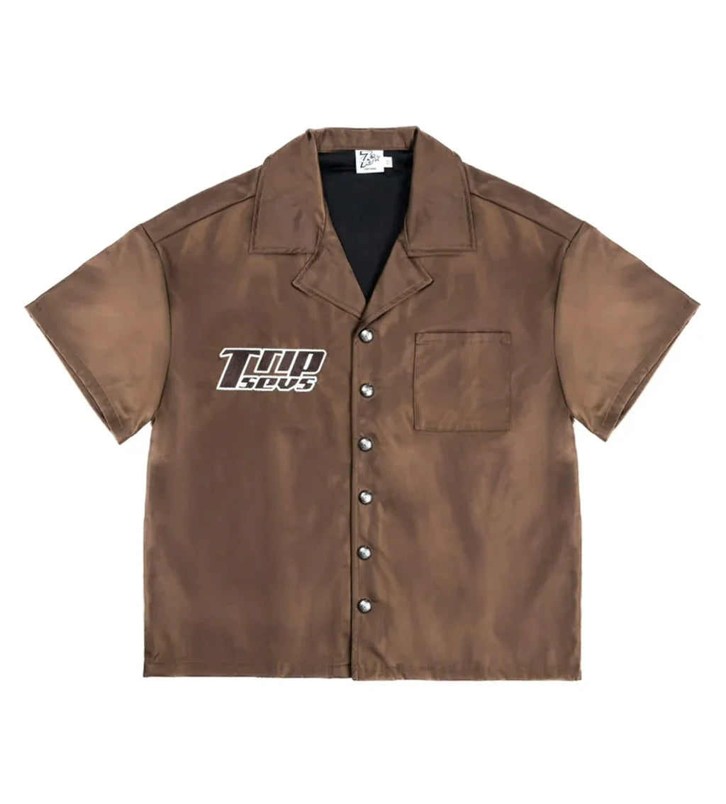 Triple Sevens Nylon Button Up And Nylon Shorts Brown