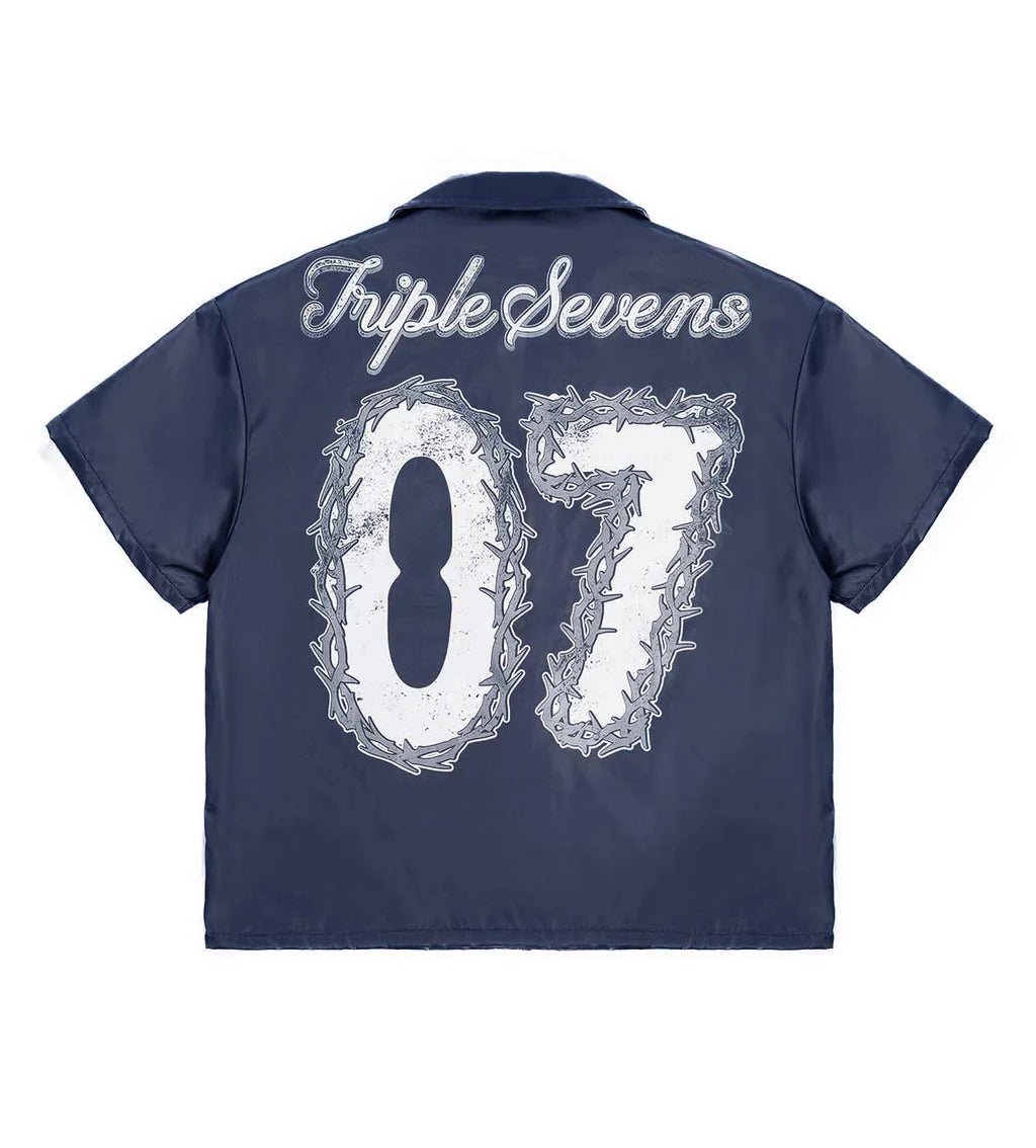 Triple Sevens Nylon Button Up And Nylon Shorts Navy