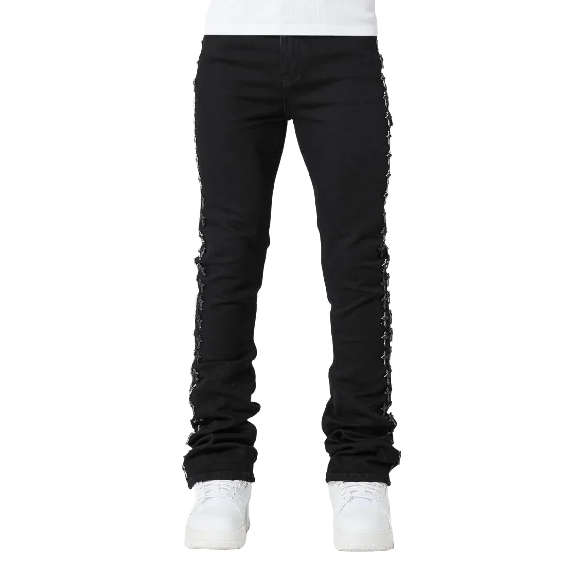 GUAPI ALL BLACK CROSSES EMBELLISHED DENIM