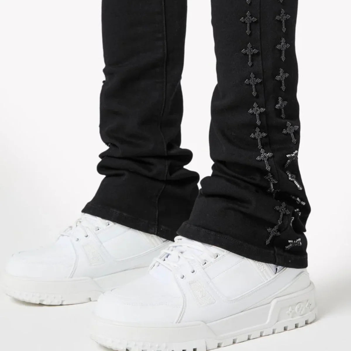 GUAPI ALL BLACK CROSSES EMBELLISHED DENIM