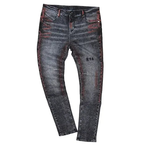 RtA" Clayton Charcoal Acid Washed Red Skinny Jeans