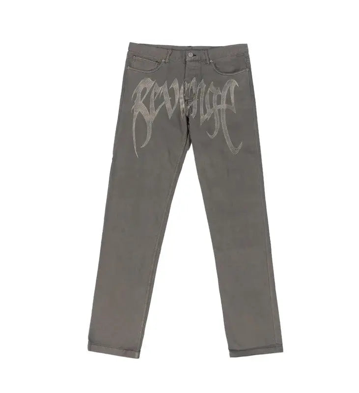 Revenge Embroidered Grey Denim Jeans (shorts)