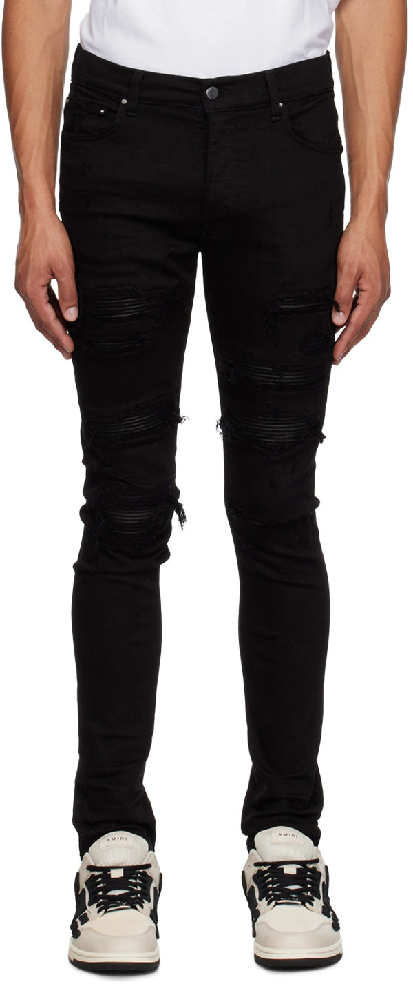 AMIRI Leather Thrasher Skinny Jeans Black