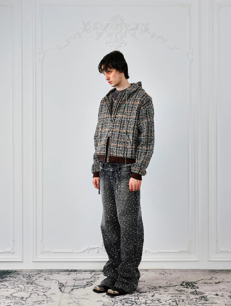 BIRTH OF ROYAL CHILD 3D PRINTING WASHED 20K SWAROVSKI DIAMOND BORO DENIM PANTS BLACK