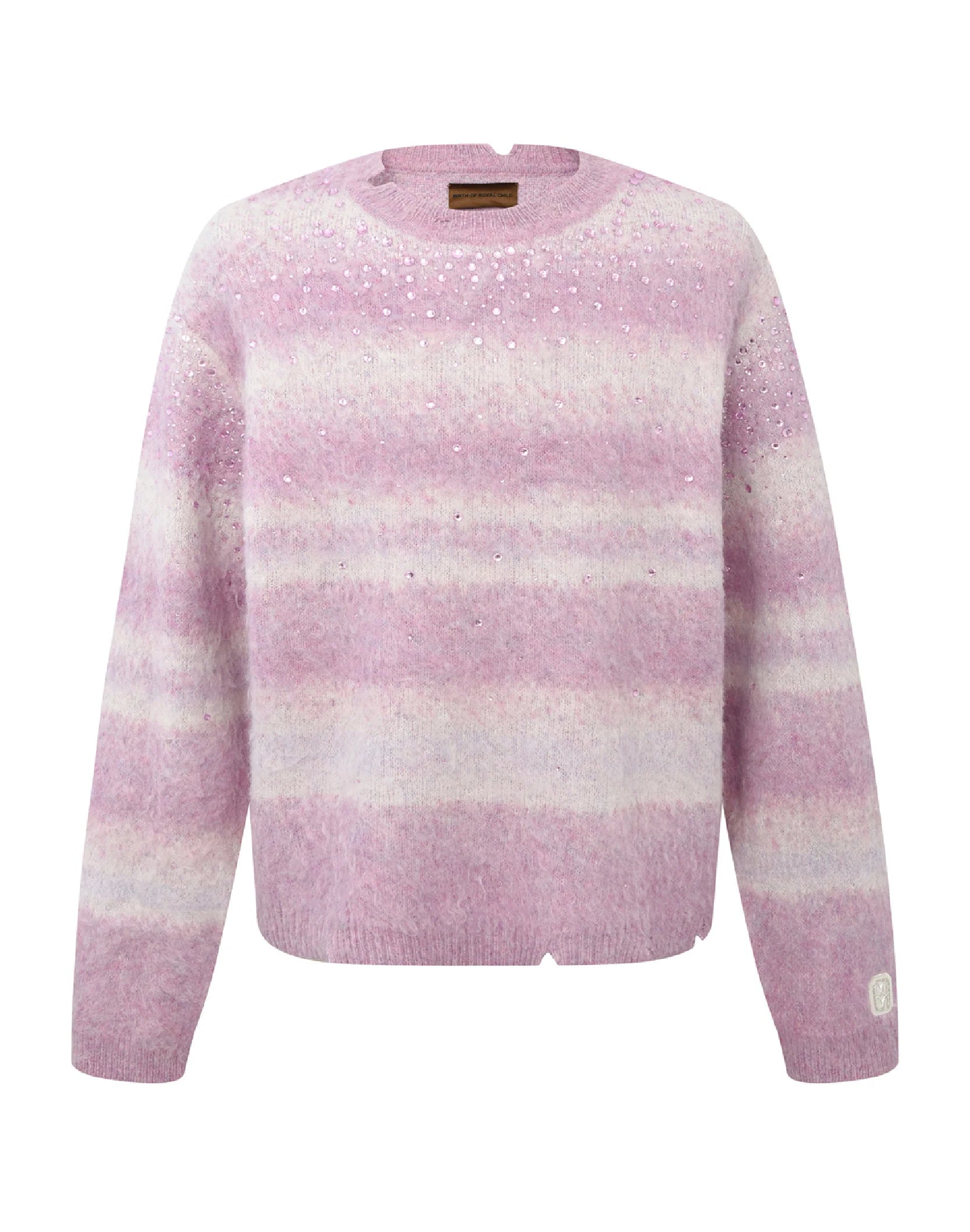 Rhinestone Embellished Color Block Mohair Sweater in PNK