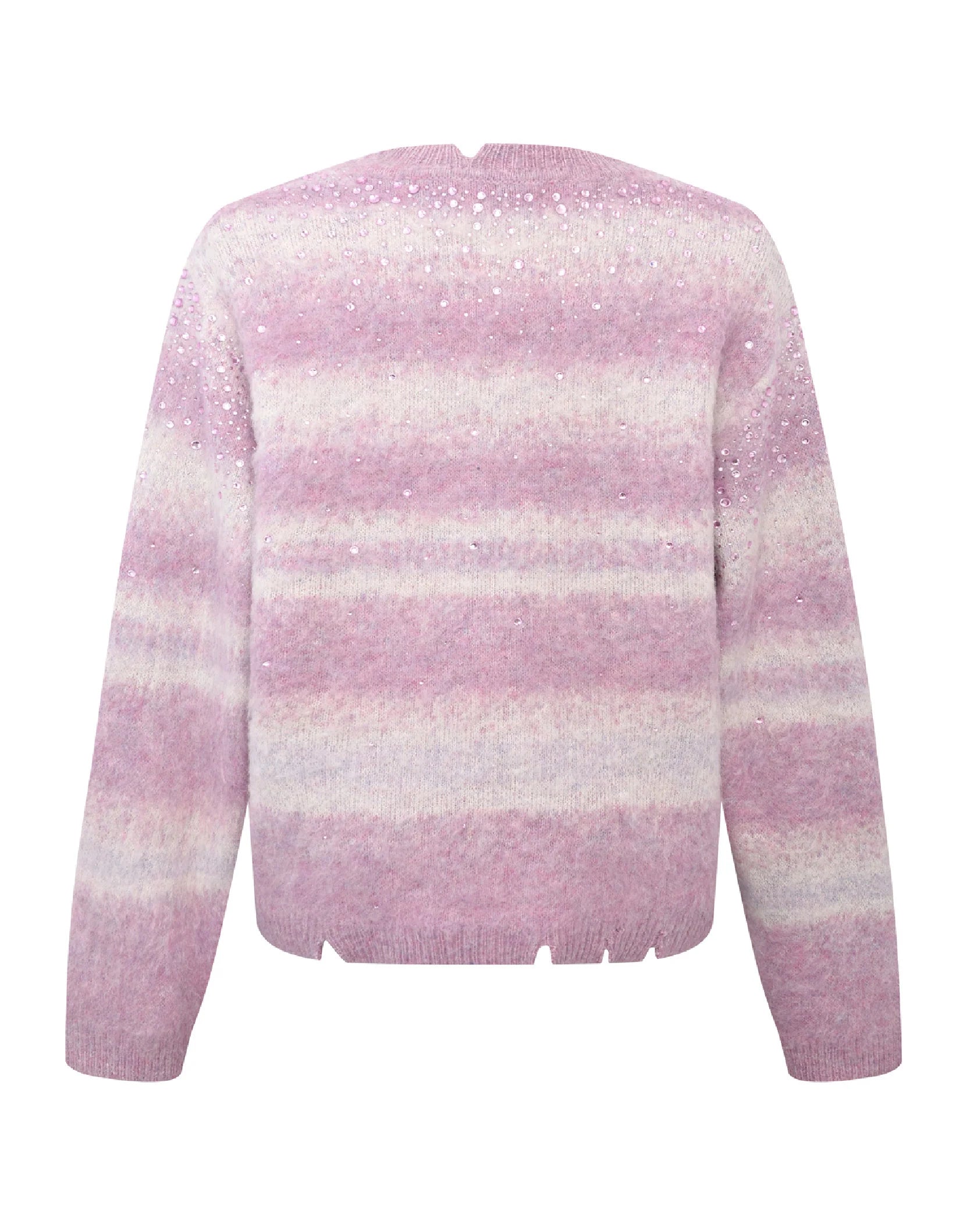 Rhinestone Embellished Color Block Mohair Sweater in PNK