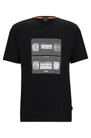 BOSS - Cotton-jersey T-shirt with music-inspired print - Black