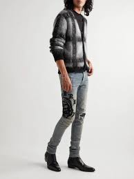 AMIRI - Wes Lang Skinny-Fit Distressed Embroidered Jeans - Blue