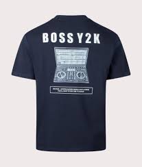 Oversized Tee Music Y2K T-Shirt Dark Blue | BOSS