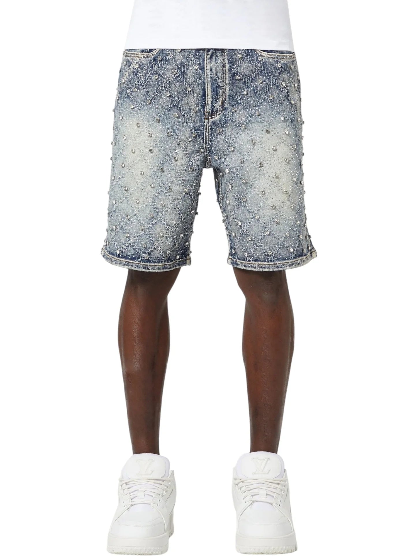 Guapi Aqua Blue Embellished Denim Shorts