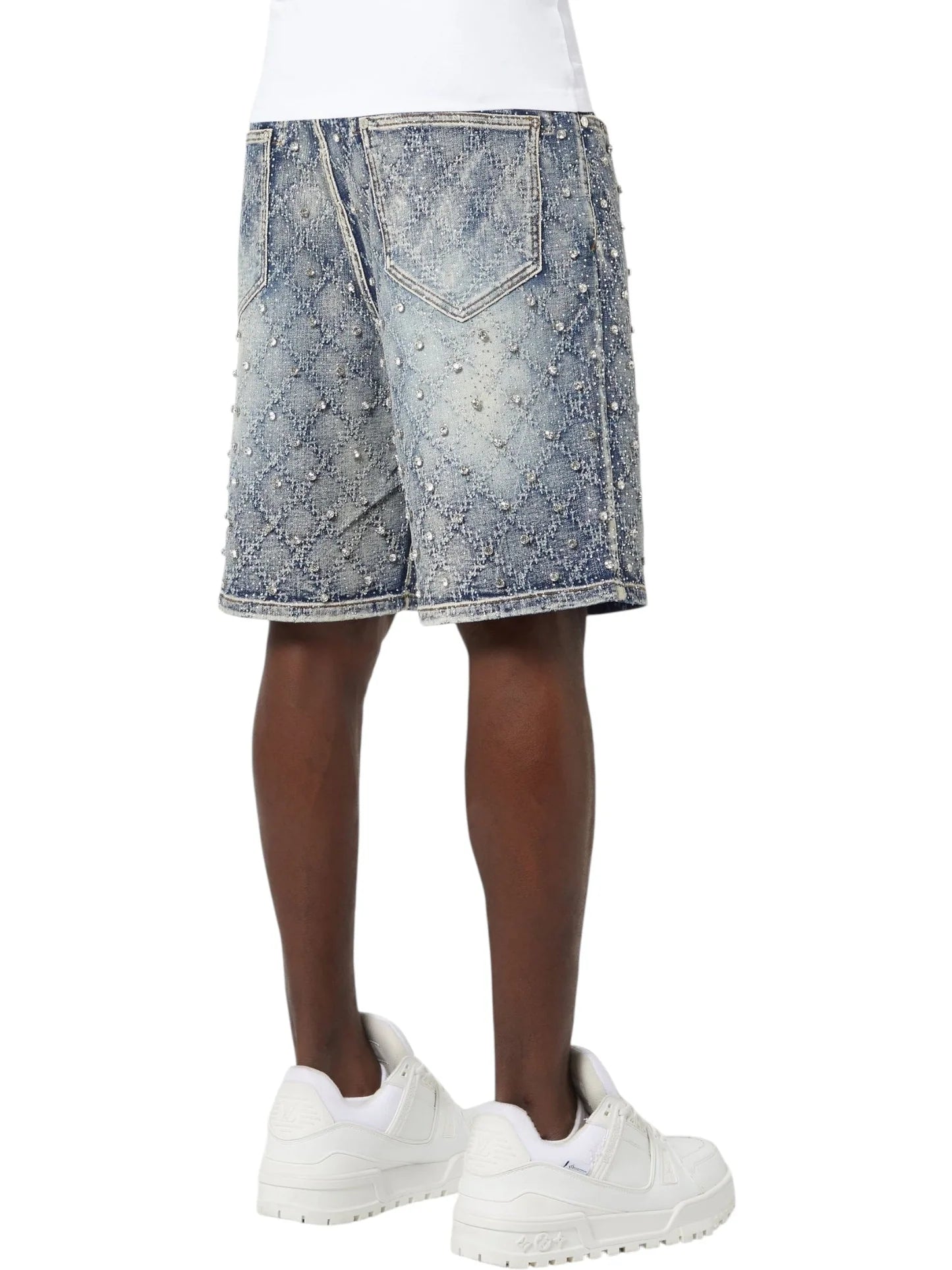 Guapi Aqua Blue Embellished Denim Shorts