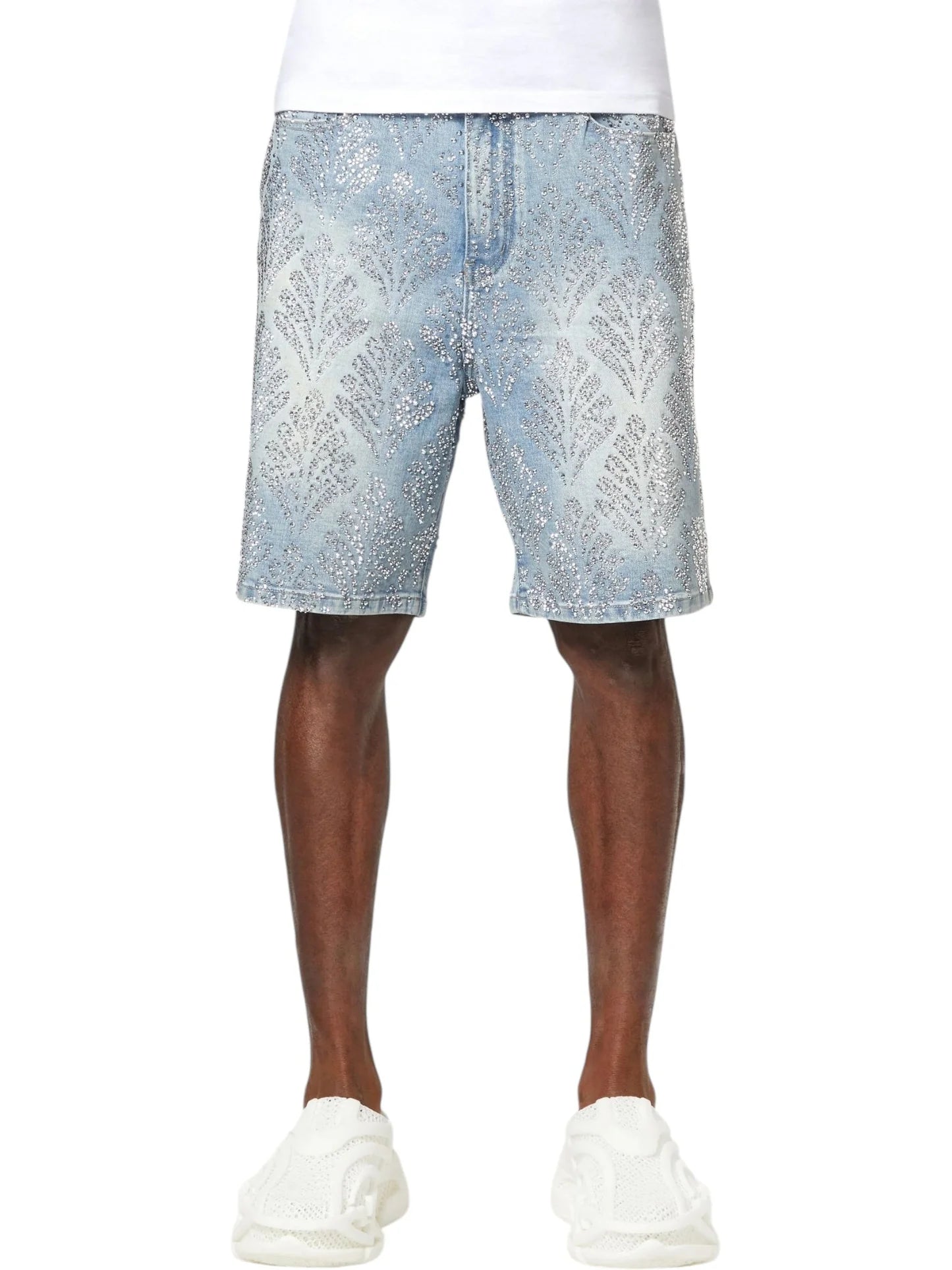 Guapi Aqua Blue Embellished Denim Shorts V2