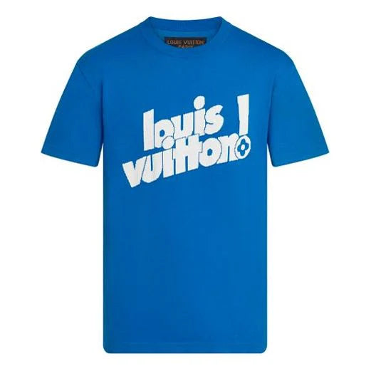 LOUIS VUITTONMen's LOUIS VUITTON FW21 Round Neck Logo Alphabet Printing Classic Short Sleeve Blue