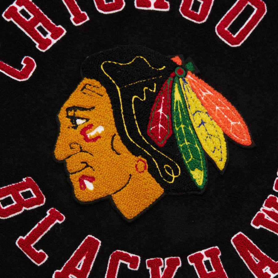 Men's Chicago Blackhawks Black Out Collection Team Logo Full-Snap Varsity Jacket