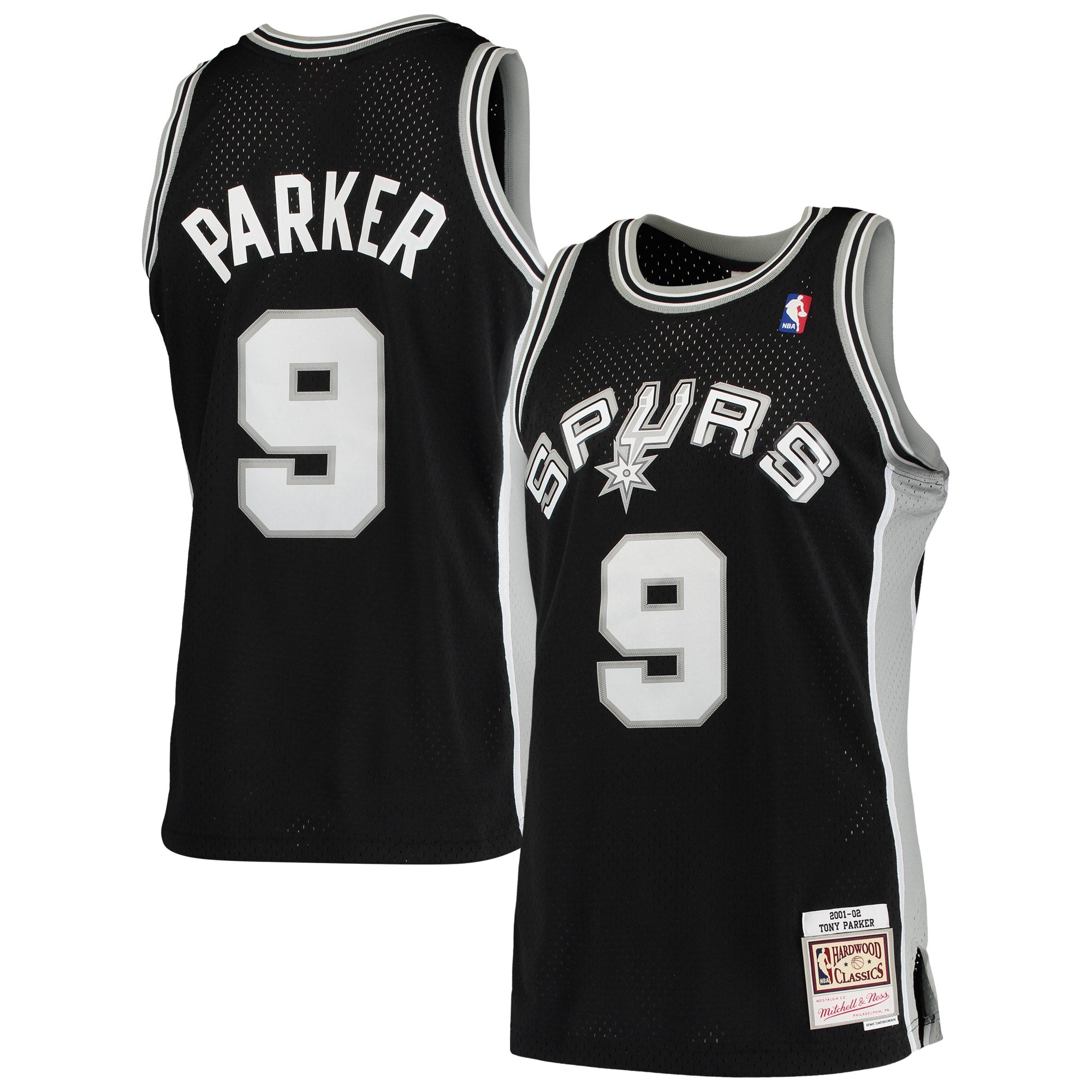 Men’s Mitchell & Ness Tony Parker #9 Black San Antonio Spurs 2001-02 Hardwood Classics Swingman Jersey