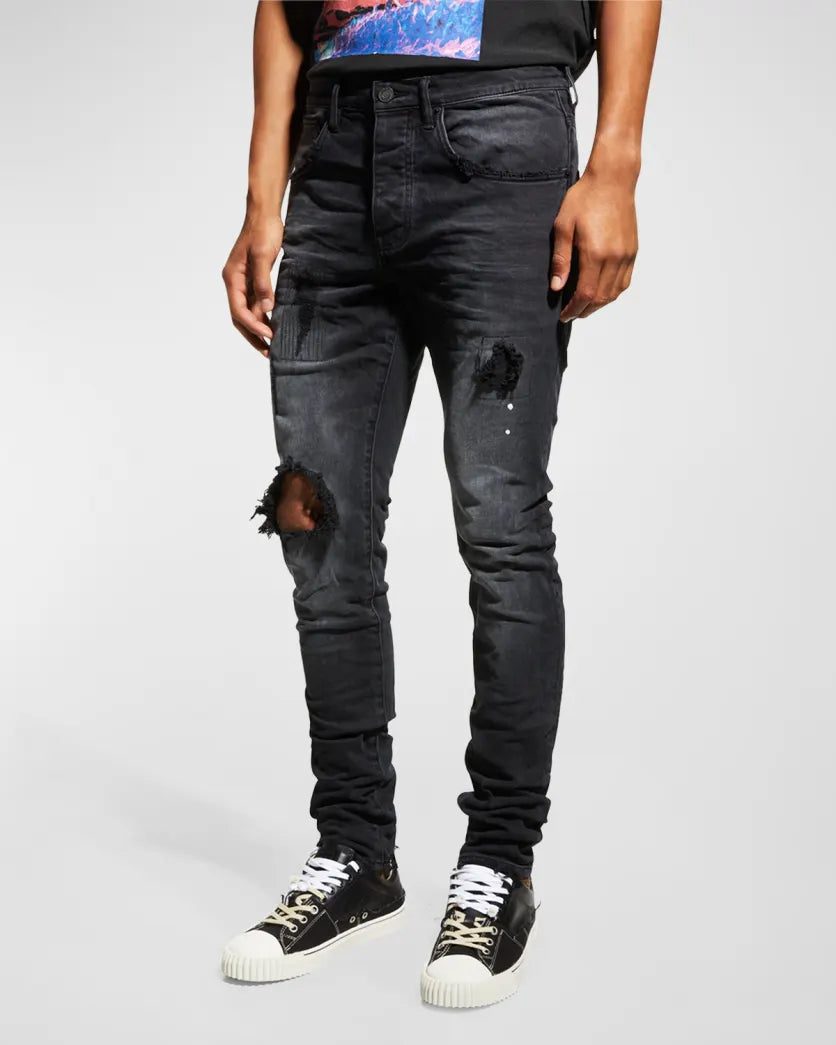 Purple brand mens p002 black repair slim jean
