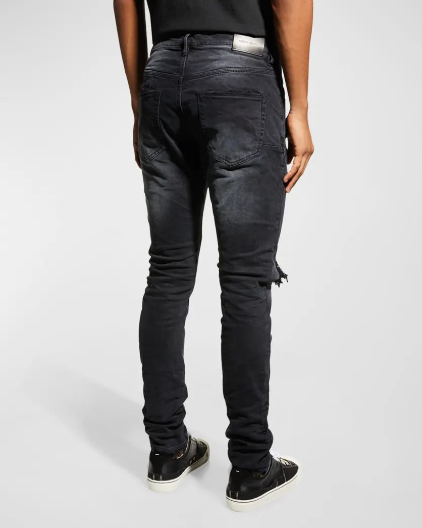 Purple brand mens p002 black repair slim jean