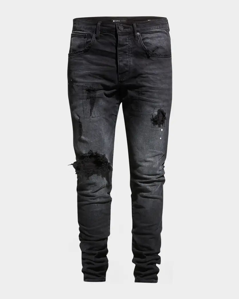 Purple brand mens p002 black repair slim jean