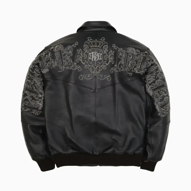 Men's Shoulder Crest Leather Jacket