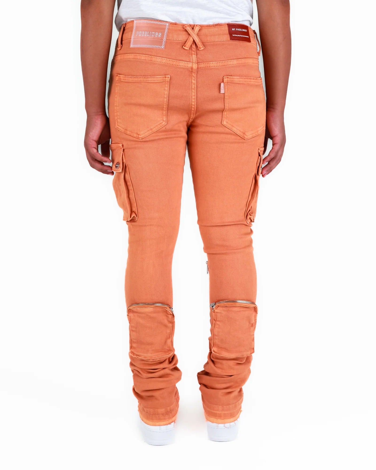 NEVER LOOK BACK" CARGO FLARE STACK DENIM – P H E E L I N G S