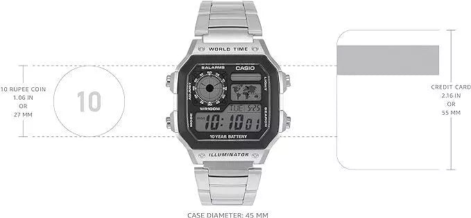Casio AE-1200WHD-1A Digital Quartz Men's Watch - Silver