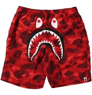 BAPE Color Camo Shark Beach Shorts Red