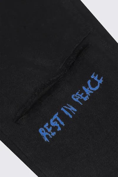 RTA Bryant Black-Blue Rest in Peace RIP Jeans