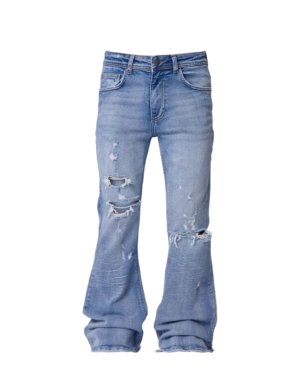 DISTRESSED SUPER FLARE DENIM