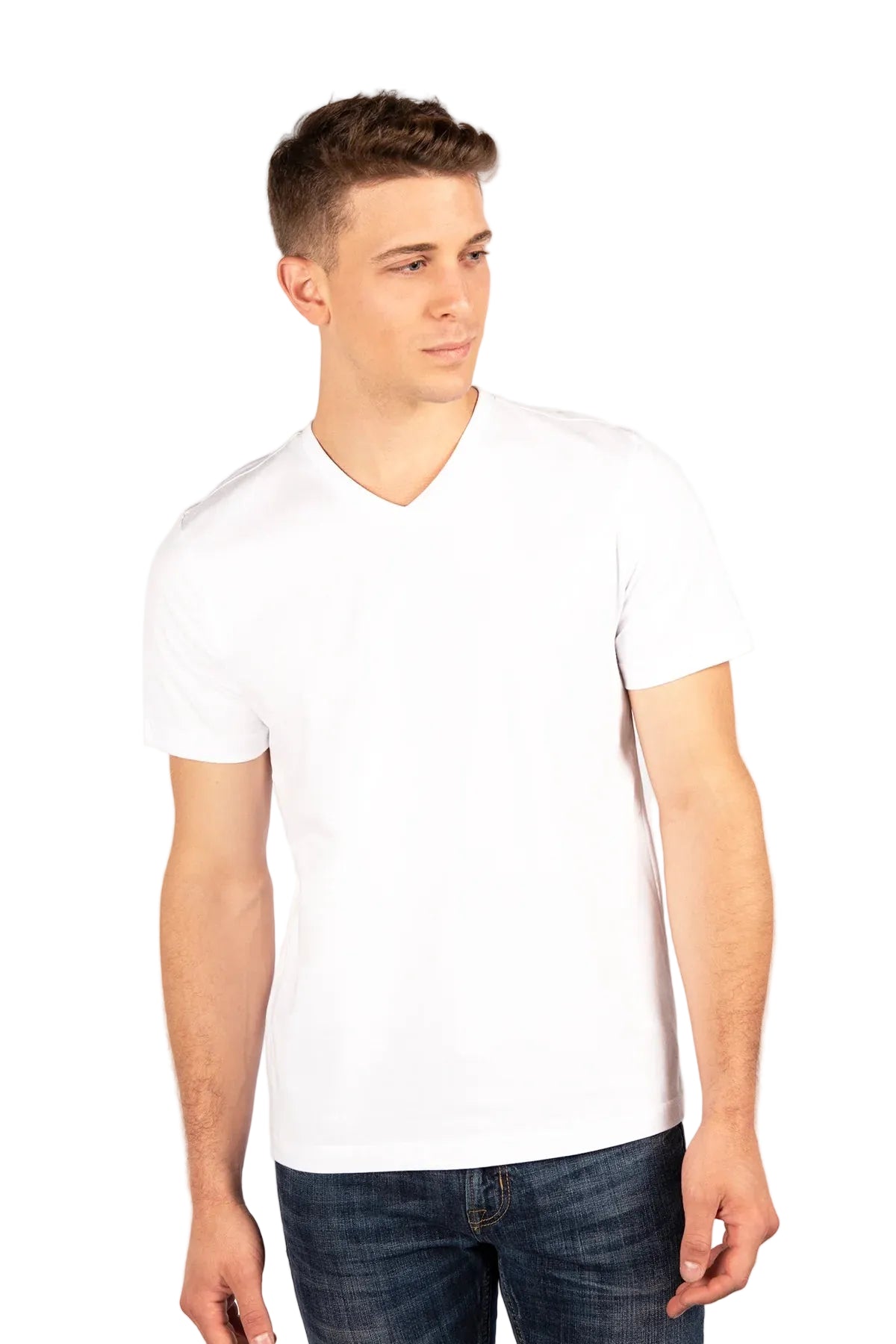Stretch Slim Fit T-Shirt, V Neck (white)