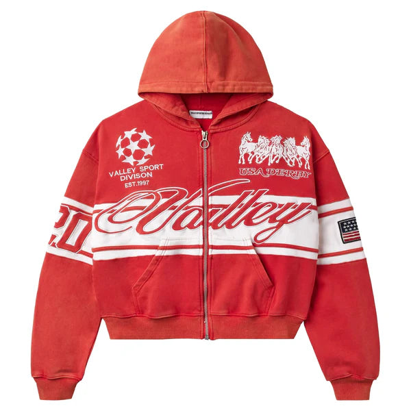 Vale Forever Cursive Zip-Up Hoodie Red