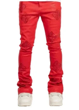 guapi Crimson Red Icon Embellished Denim
