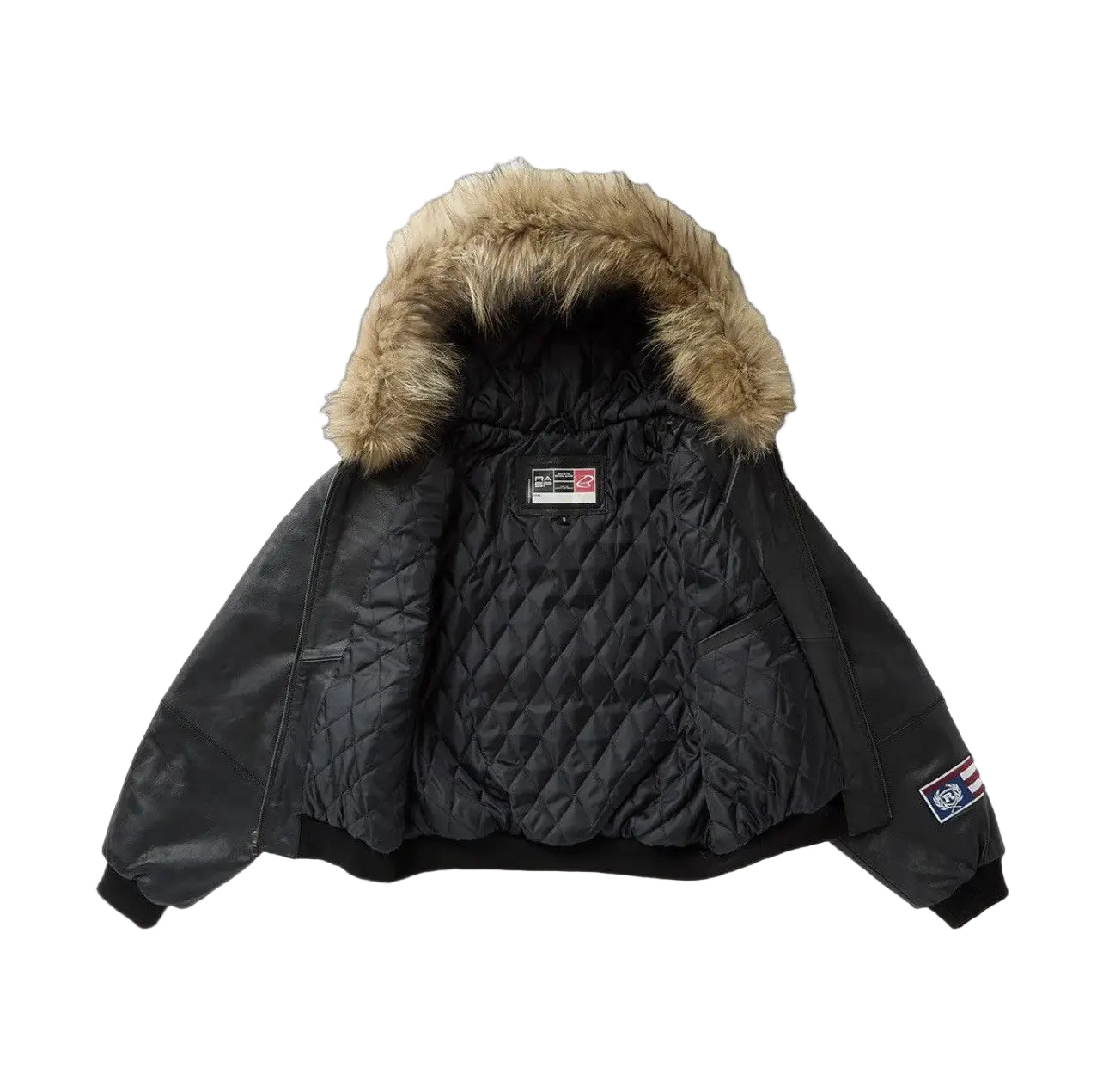 Berry Hooded Leather Bomber Fur