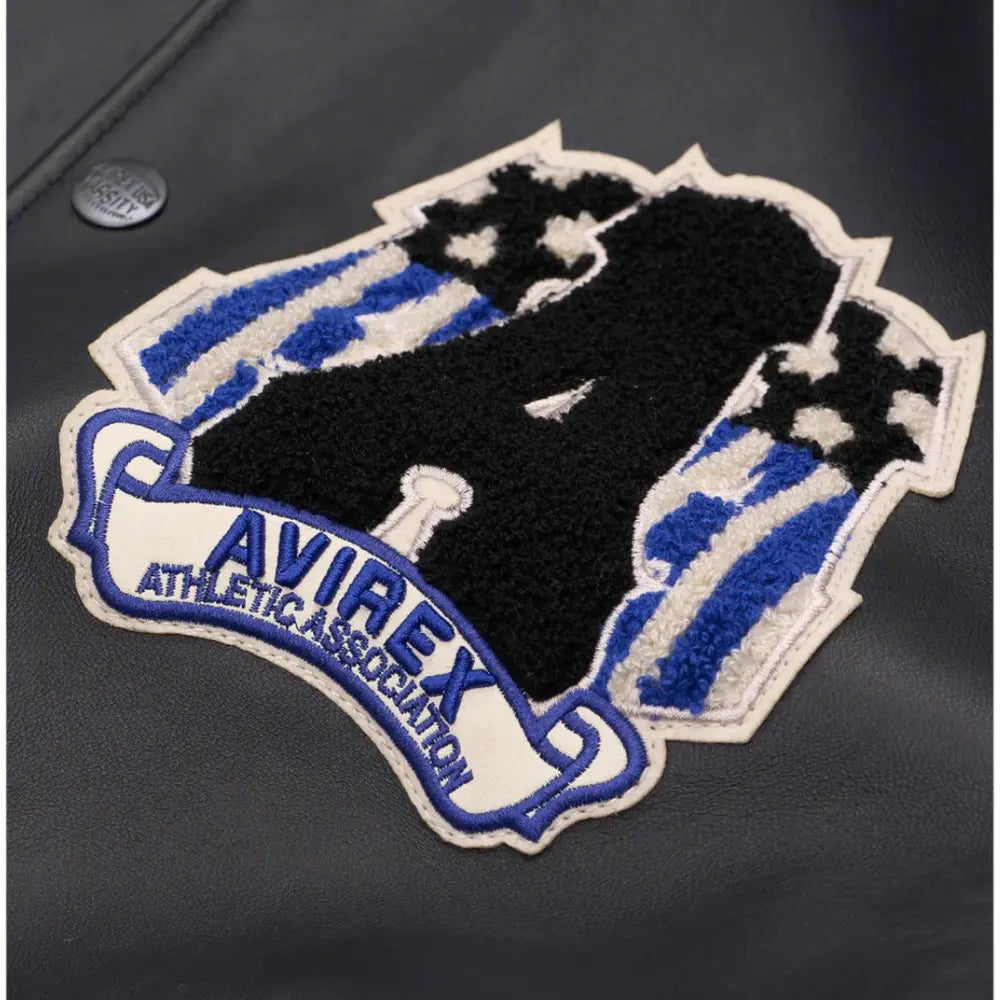 Athletic Association Leather Jacket Black White Blue
