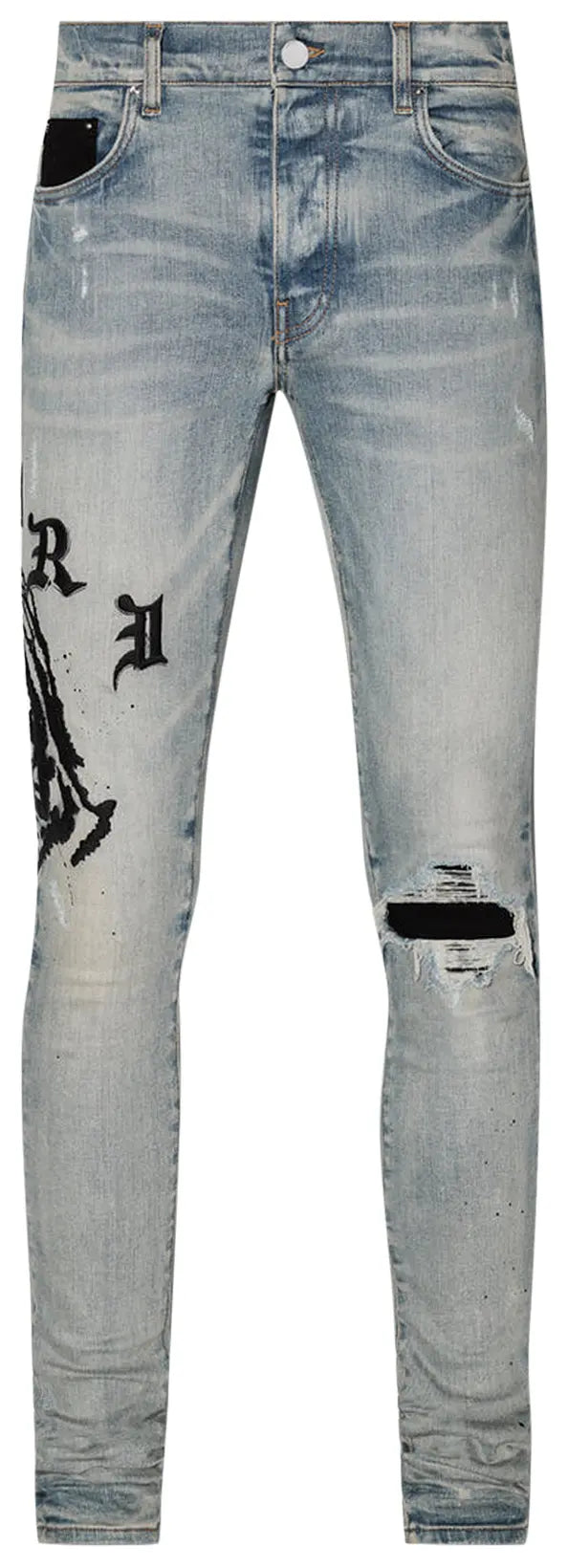 AMIRI - Wes Lang Skinny-Fit Distressed Embroidered Jeans - Blue