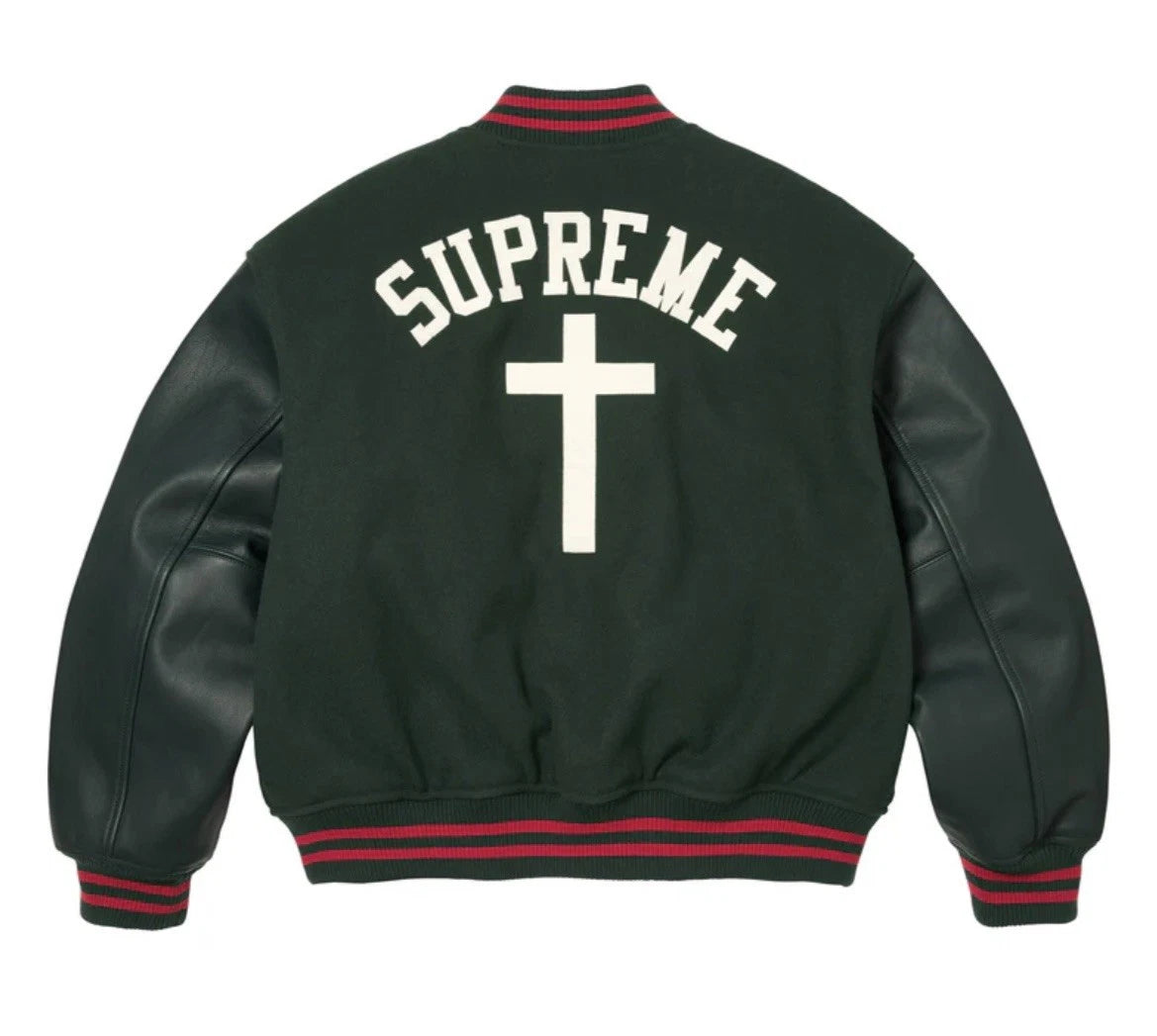 Supreme Cross Varsity Jacket Dark Green