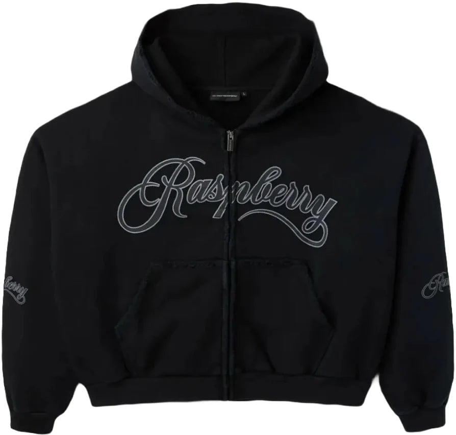 Gold+Vintage Gallery Raspberry Hills 'Script' Black Zip Up Hoodie