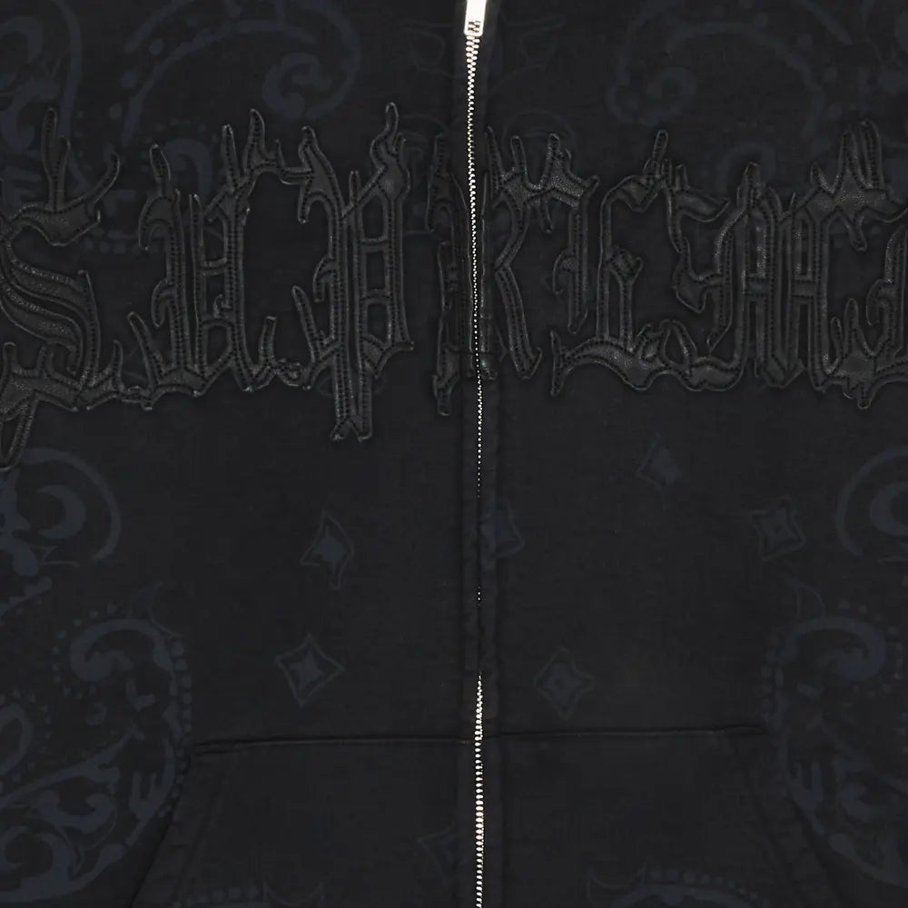 Supreme Leather Appliqué Zip Up Hooded Sweatshirt 'Black'
