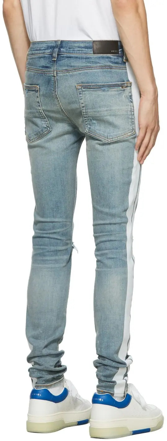 amiri  blue flocked track jeans