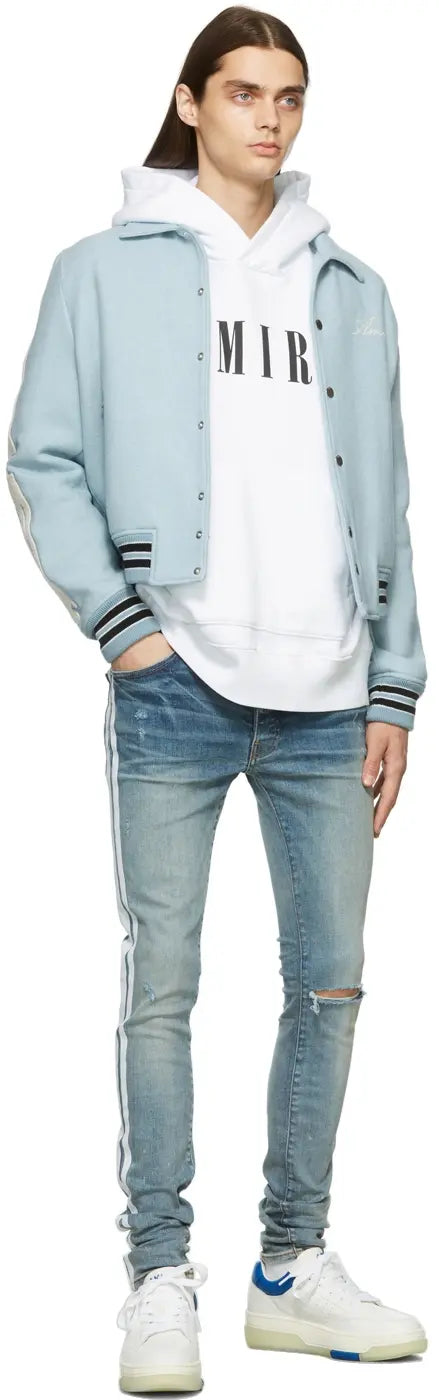 amiri  blue flocked track jeans