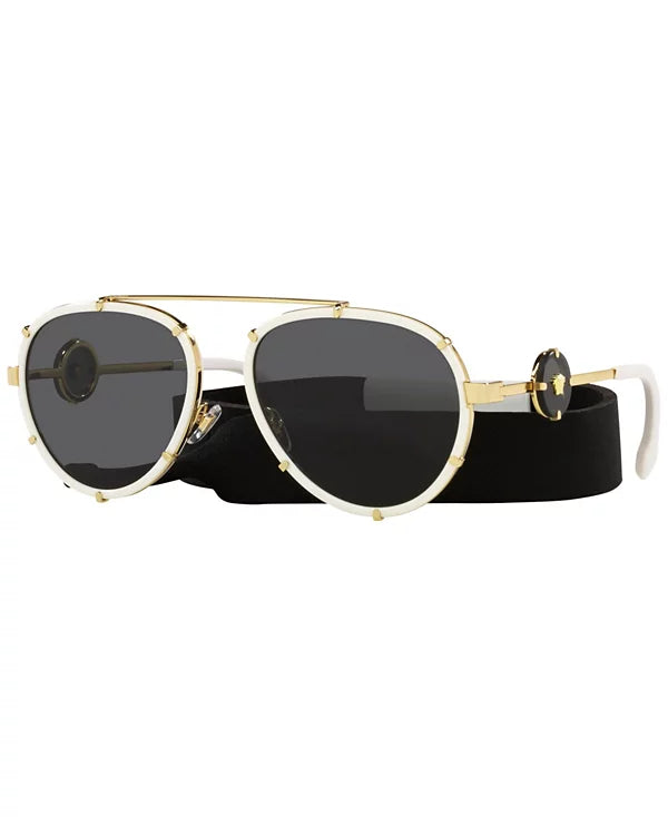 Versace VE 2232 147187 61mm White Metal Sunglasses Grey Lens