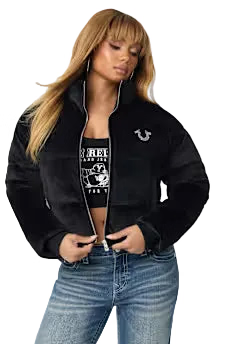 TRUE RELIGION CRYSTAL VELVET PUFFER JACKET