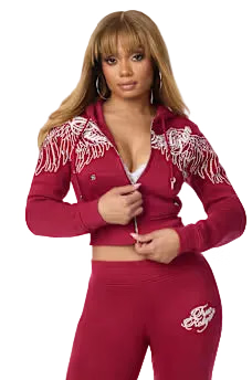 crystal wing shrunken zip hoodie