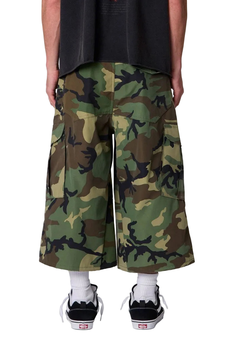 Extra Long Nylon Cargo Shorts - Camo