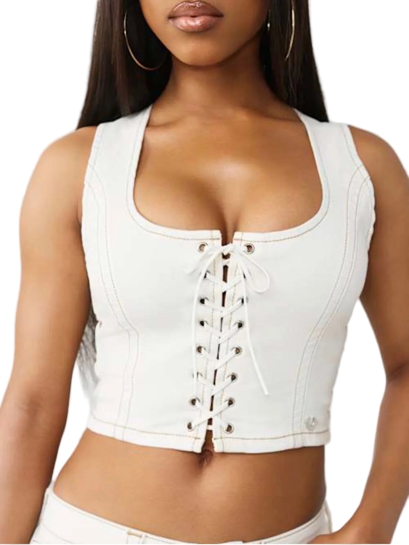 LACE UP DENIM TOP