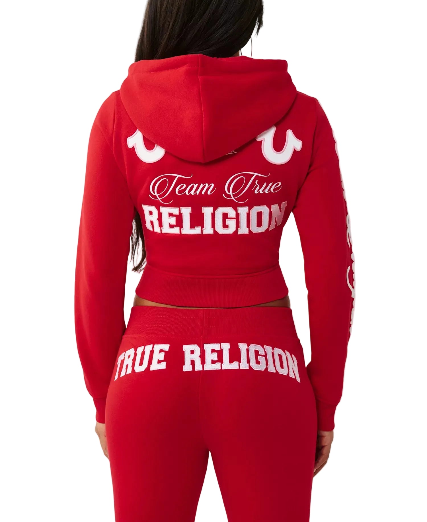 Embroidered Front Zip Cotton Blend Crop Hoodie