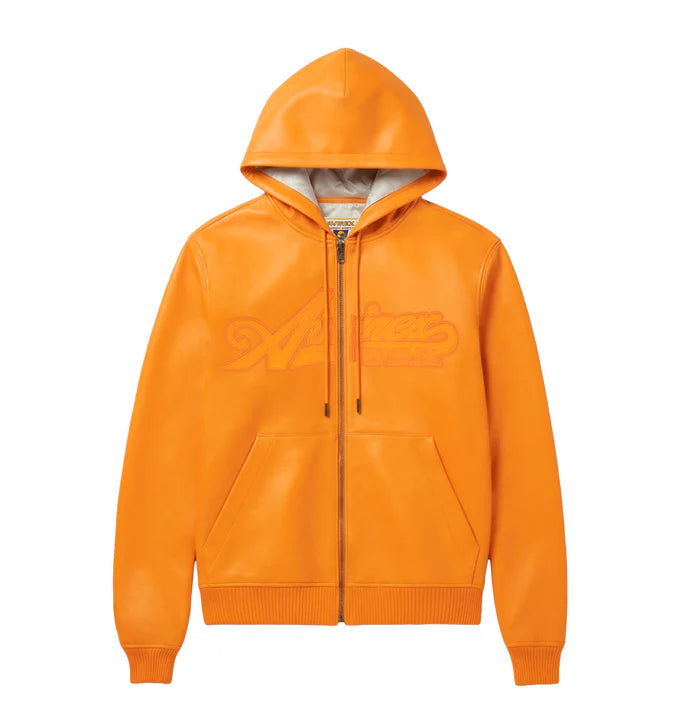 SCRIPT NAPPA LEATHER HOODIE 'HAZARD ORANGE'