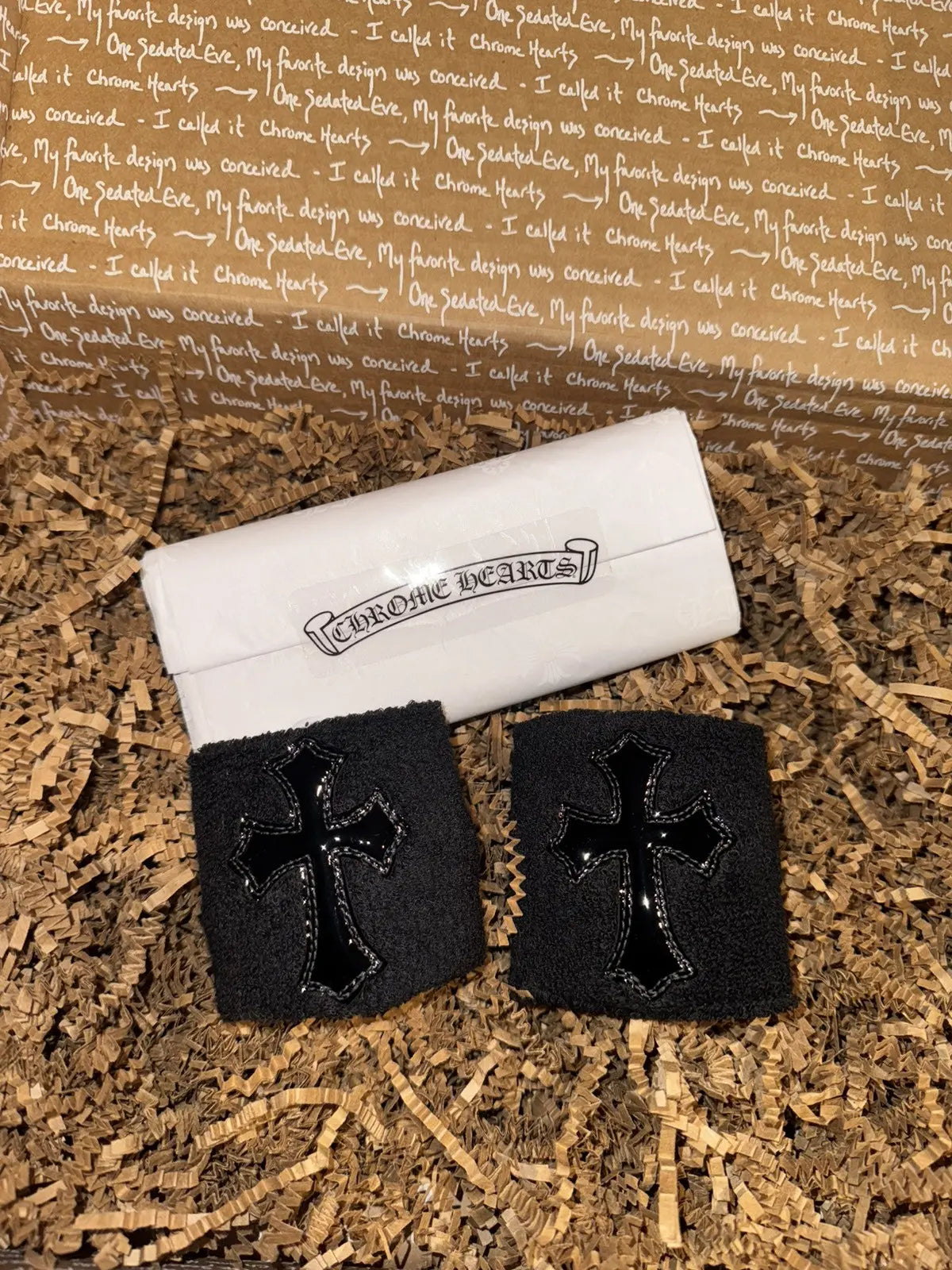 Chrome Hearts Black Patent Leather Cemetery Cross Patch Sweatband Black