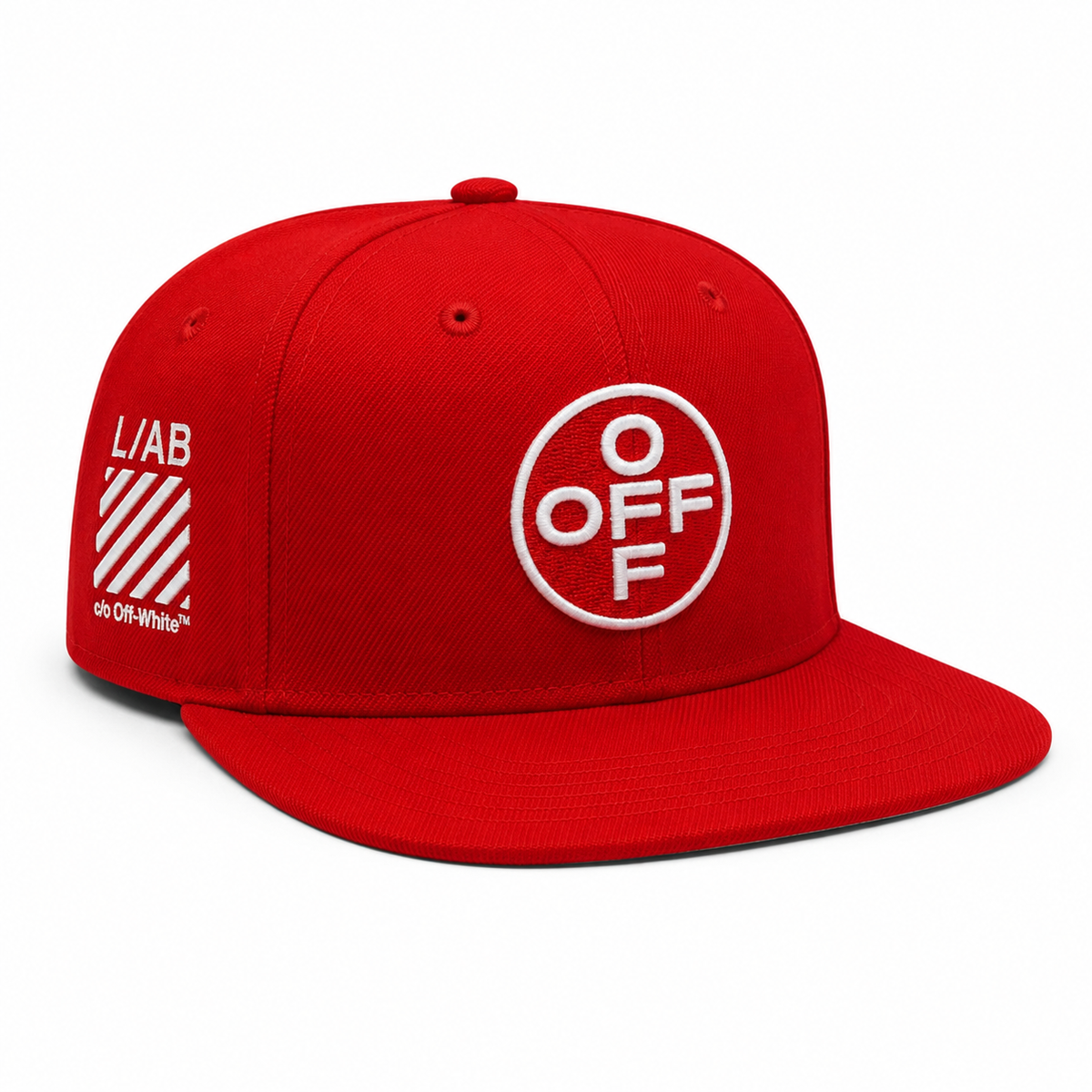 OFF EMBROIDERED FLAT BRIM TWILL CAP -RED