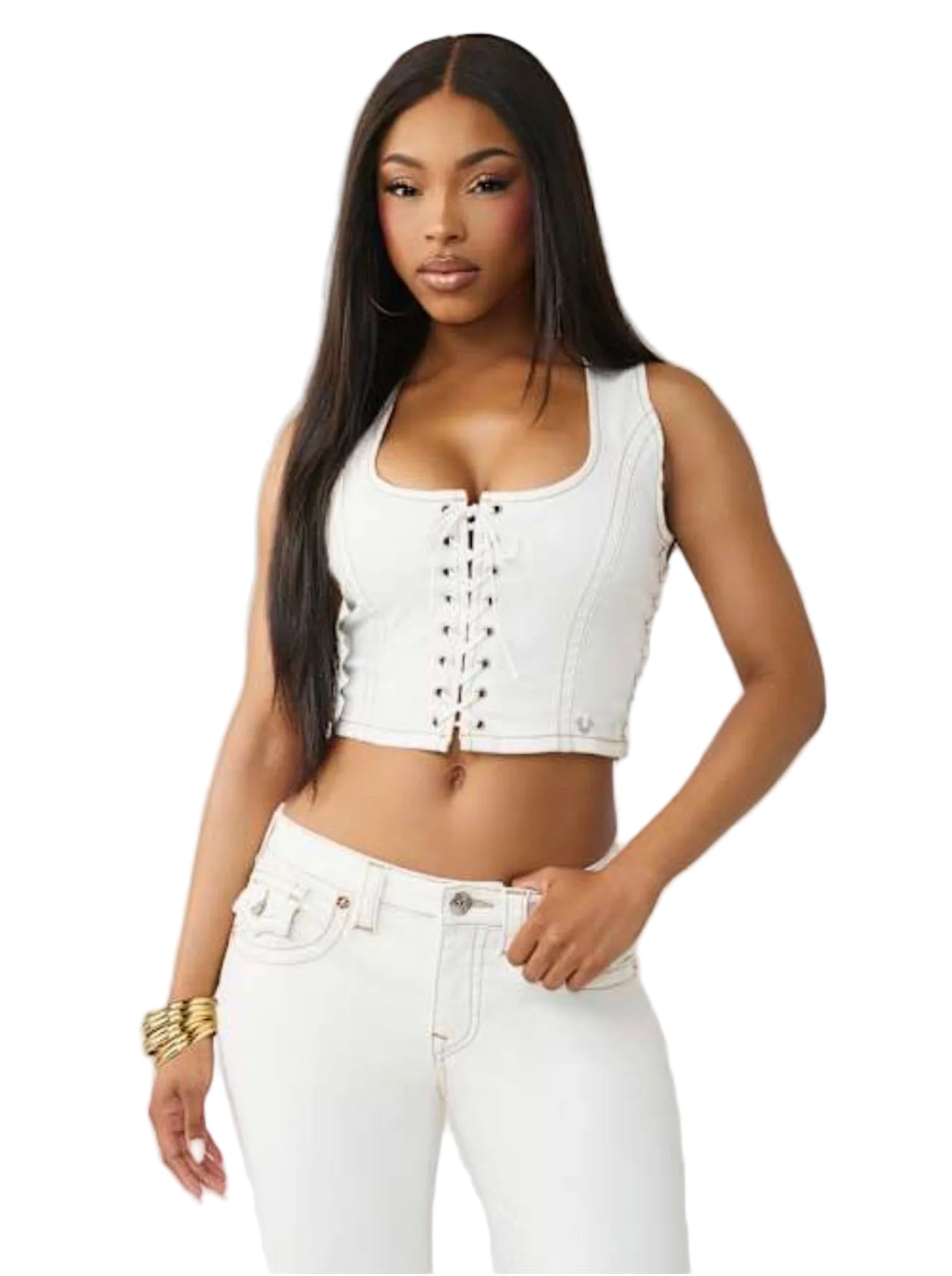 LACE UP DENIM TOP